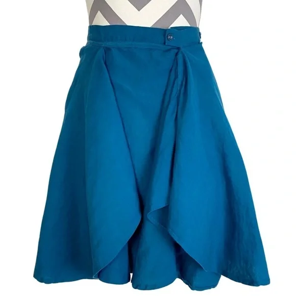 Mais Il Est Ou Le Soleil Linen Skirt Size 38 / 8 / Medium Teal Blue Faux Wrap - Picture 1 of 11
